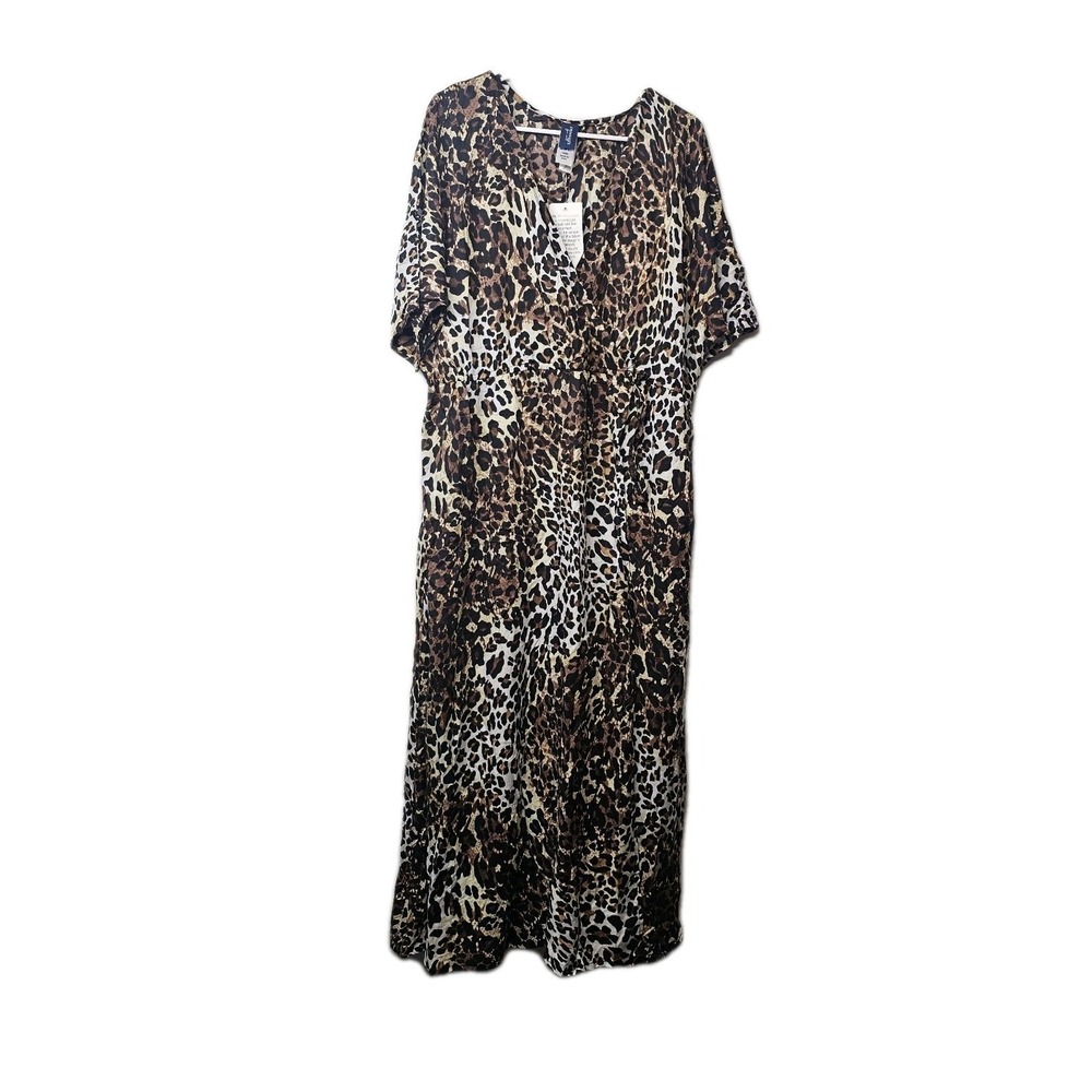 NWT Swimsuits for All Womens 18 20 Leopard Print Faux Wrap Cover-up Maxi Dress